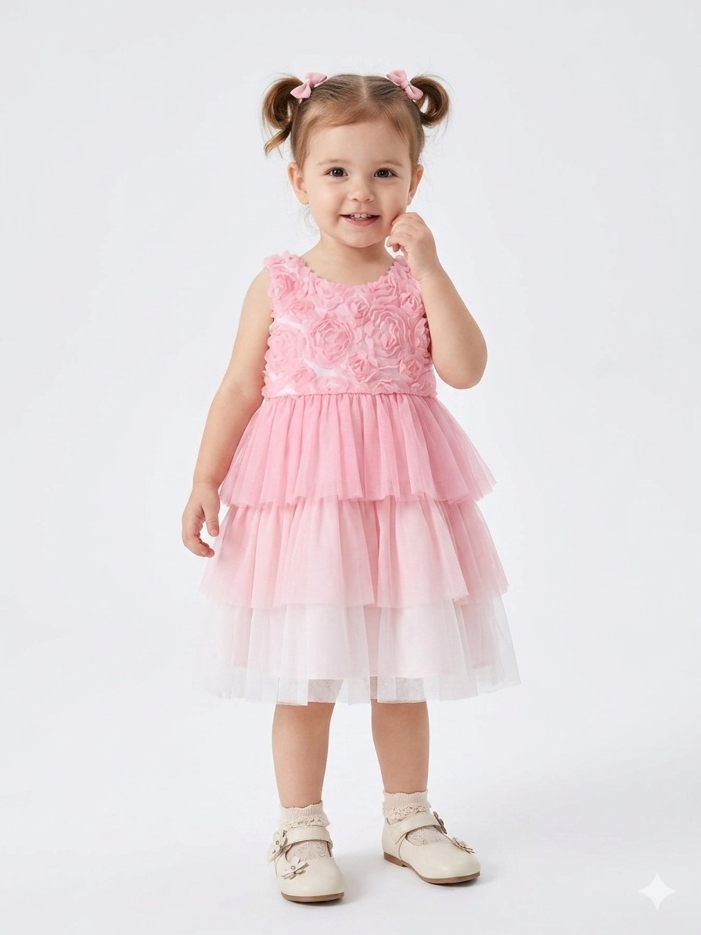 Bonnie Jean Pink Layered Tulle Flower Dress Size 2T